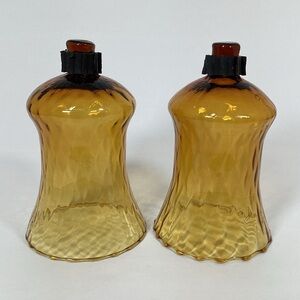 Pair Vintage Amber Honeycomb Swirled Glass Peg Votive Candle Cup Sconce Holder